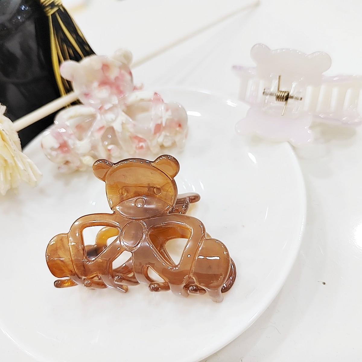 韩版爆款可爱透明小熊发抓玳瑁色卡通熊仔抓夹发夹刘海夹鲨鱼夹