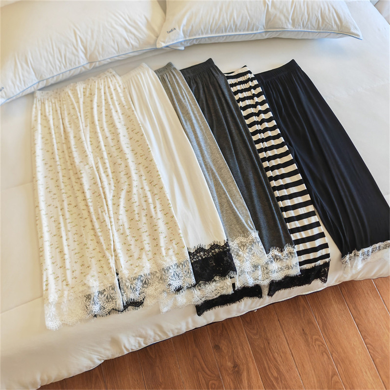 莫代尔睡裤女春夏季百搭七分裤蕾丝花边棉可外穿打底裤睡衣家居裤