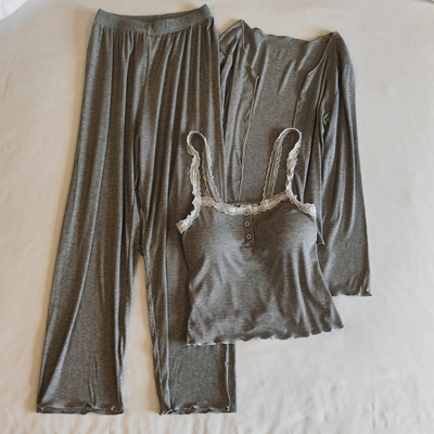 莫代尔带胸垫睡衣女秋冬季春