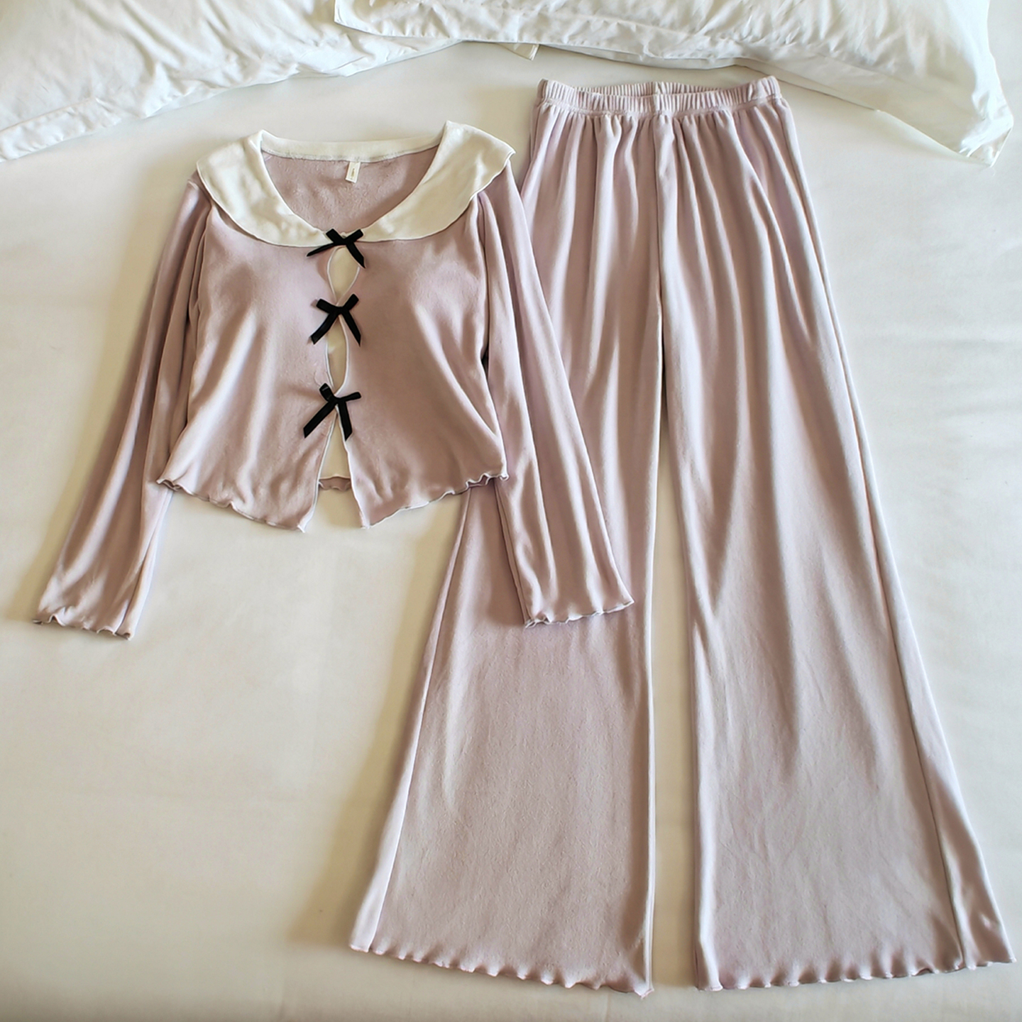 海岛绒睡衣女秋冬季加绒带胸垫