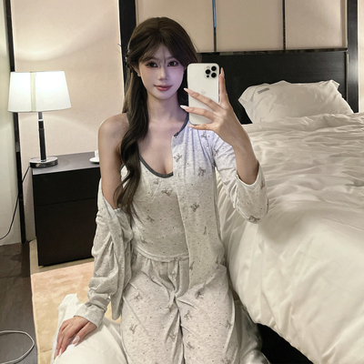 莫代尔睡衣女春秋冬季带胸垫