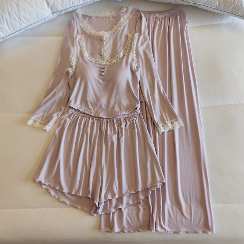 睡衣女春秋季莫代尔带胸垫性感吊带纯欲风可外穿纯棉家居服套装冬