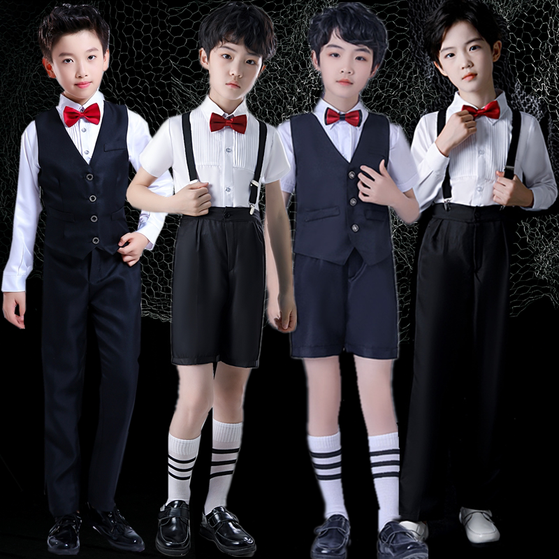 男童礼服小主持人背带裤套装儿童白衬衫花童钢琴演出幼儿园毕业服