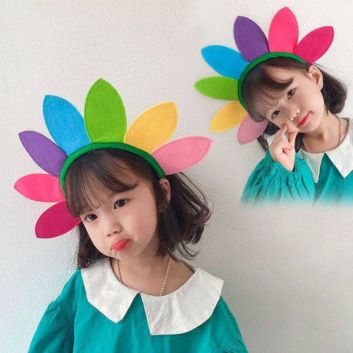 彩虹色的花表演道具六一儿童节太阳花头饰可爱搞怪拍照装饰道具