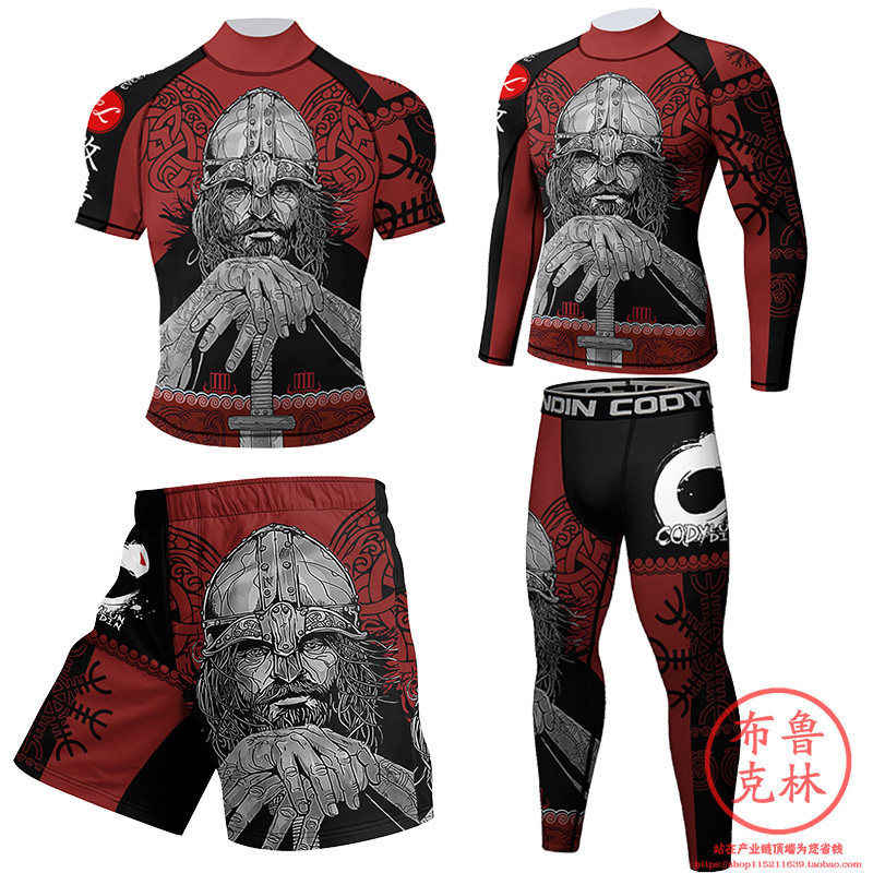 MMA高领短袖长袖搏击运动弹力紧身衣健身衣综合格斗拳击男款套装