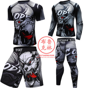 毒液恶狼柔术综合格斗训练防磨服男运动紧身衣透气健身衣T恤短袖