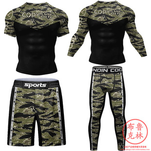 迷彩MMA拳击训练防磨紧身衣男套装UFC综合格斗泰拳短裤跑步健身衣