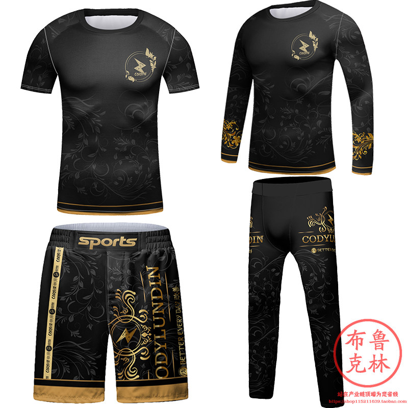 mma综合格斗拳击短袖短裤运动速干T恤儿童跑步训练童装健身服套装