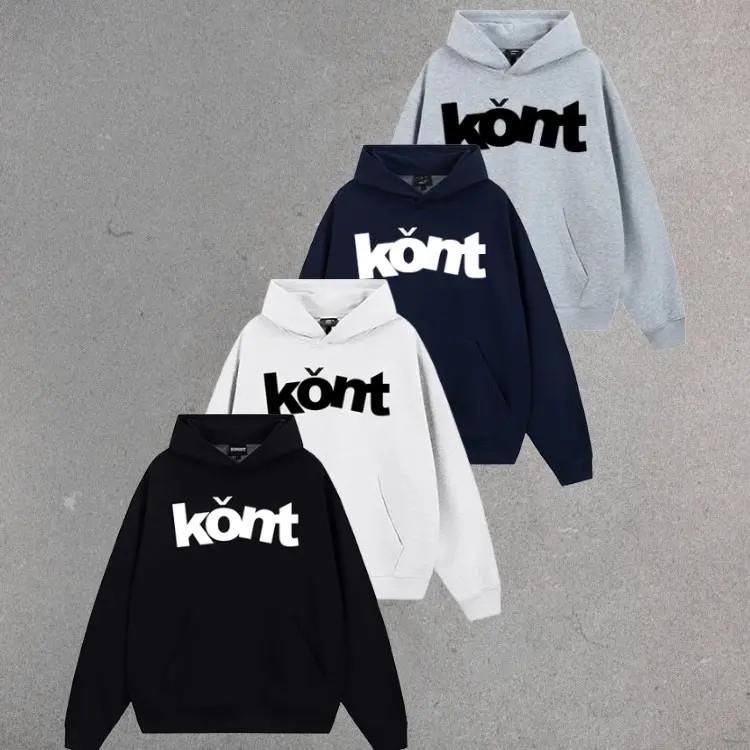 字母印花美式休闲连帽卫衣男女基础情侣连帽衫秋冬季加绒加厚外套