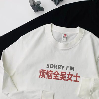 sorry烦恼全吴女士姓氏谐音文字纯棉长袖T恤男女款百搭打底上衣