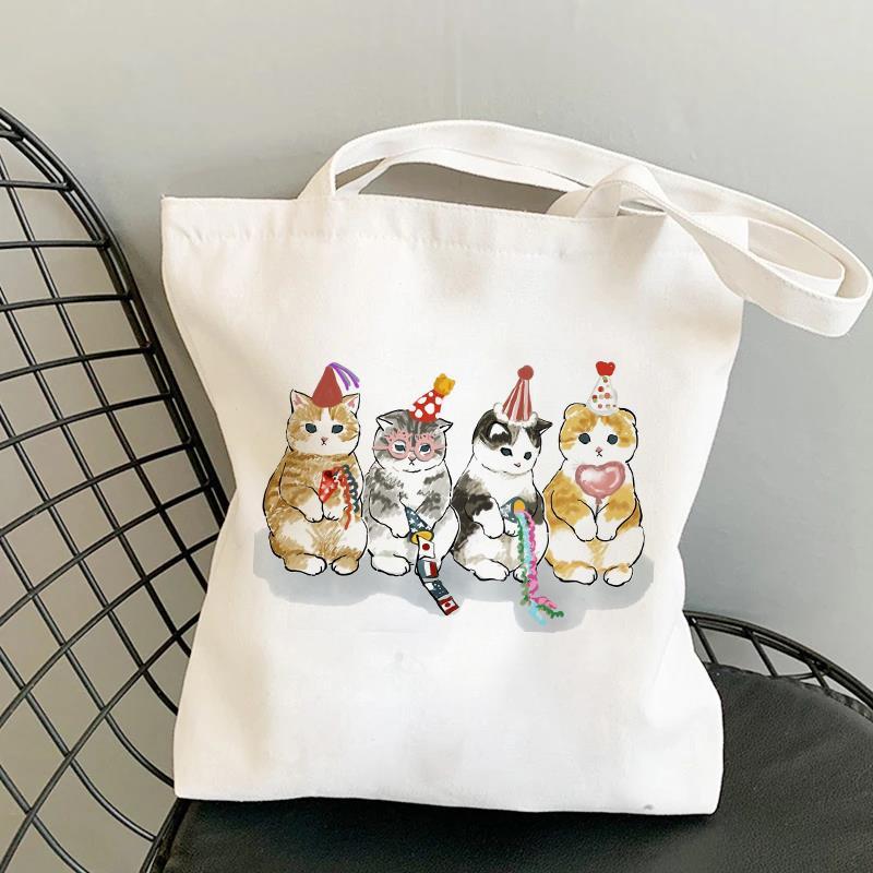 Cute Cat Canvas Tote Bag可爱卡通猫咪印花手提包单肩帆布袋子