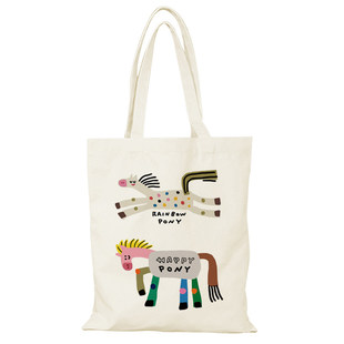 马年帆布袋快乐小马卡通帆布包horse外出大容量环保手提袋可定制