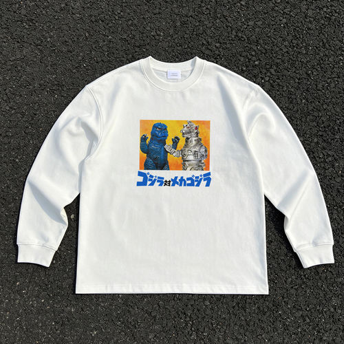 BOMBA STUDIO日系复古哥斯拉长袖T恤男女纯棉宽松vintage潮牌上衣