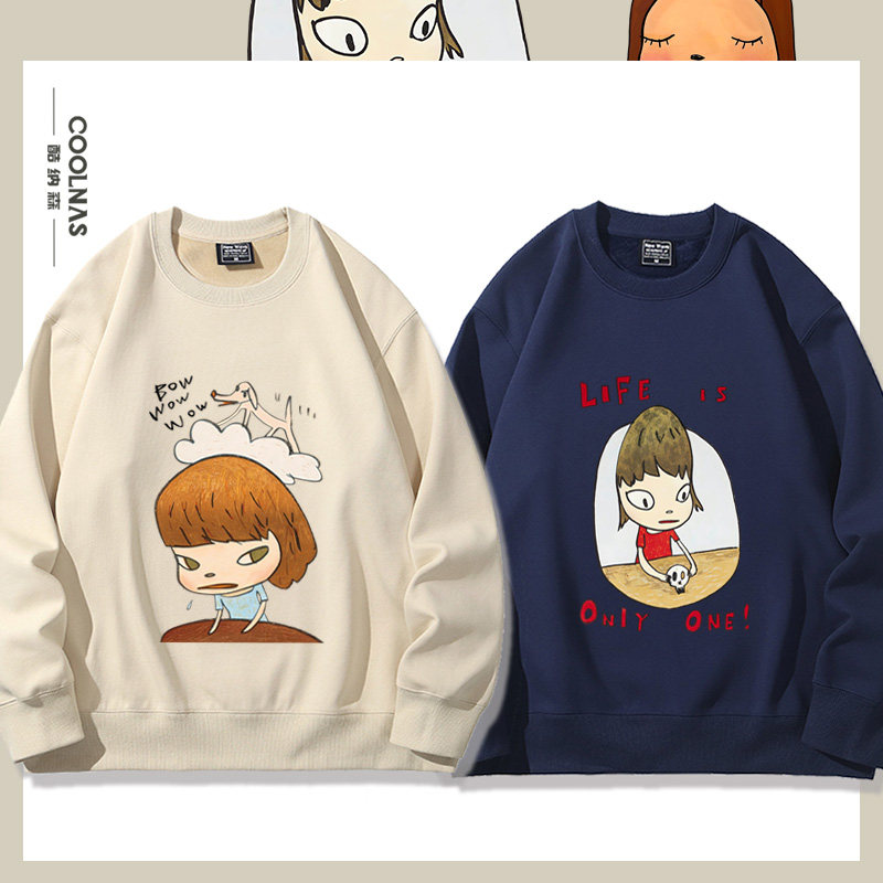 Yoshitomo Nara奈良美智大头女孩印花圆领卫衣男女春秋薄款上衣服