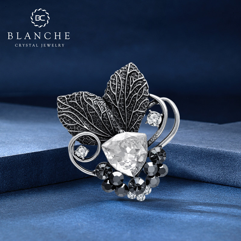 叶子复古施家水晶胸针男士奢华女