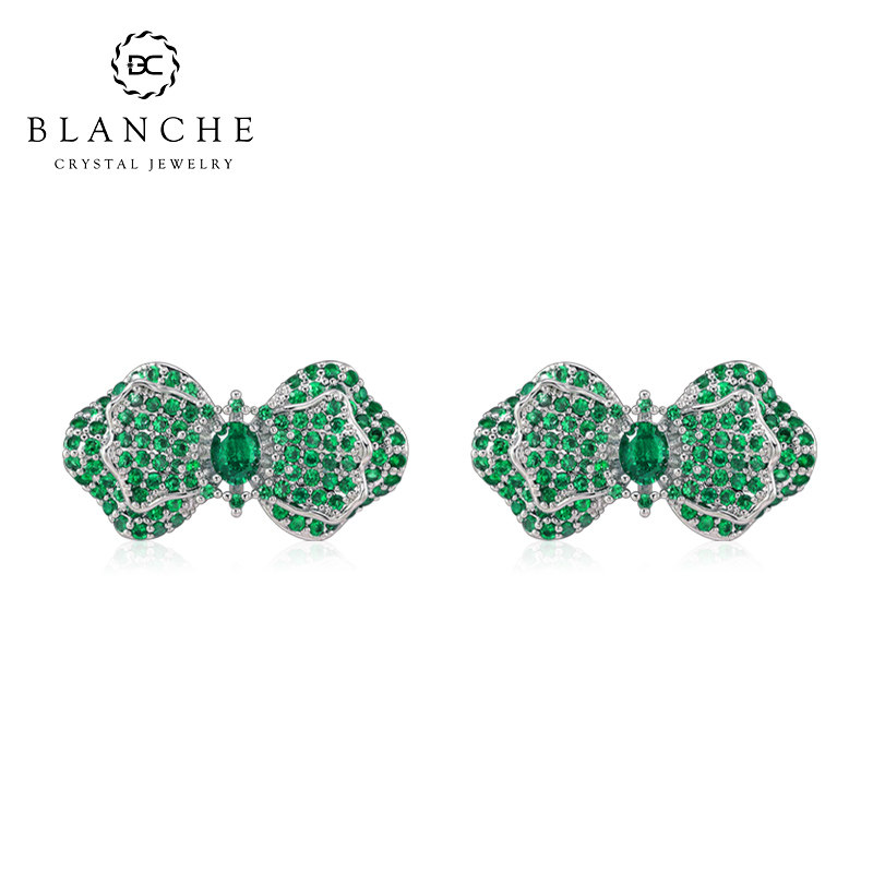 Blanche欧美蝴蝶结祖母绿耳环女 夸张大气高级感耳钉耳饰妈妈礼物