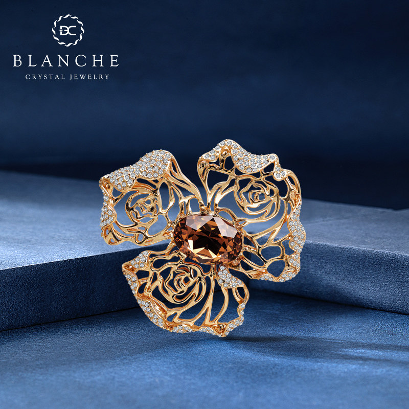 金色玫瑰施家水晶高端胸针男士女