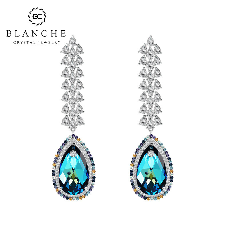 节节高升水滴水晶繁花耳坠高级感