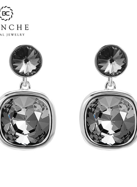 BLANCHE/布兰琪黑色奥地利水晶方形耳环时尚耳坠简洁大气耳饰女款