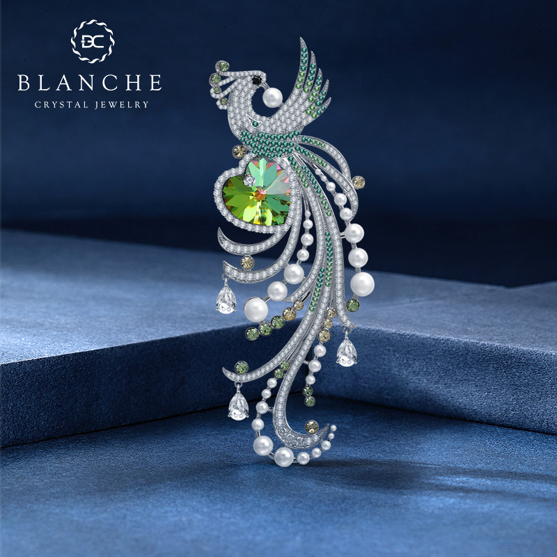 凤凰爱心水晶胸针珍珠奢华胸针女