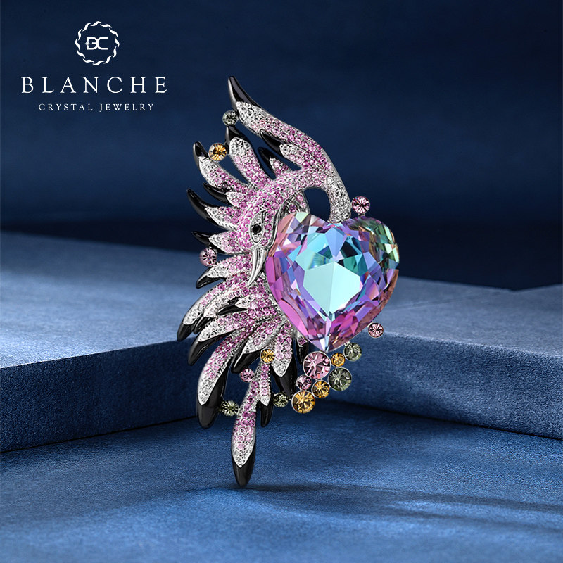 Blanch跳舞天鹅施华水晶高端胸针夸张奢华胸花别针秋冬皮草大衣女