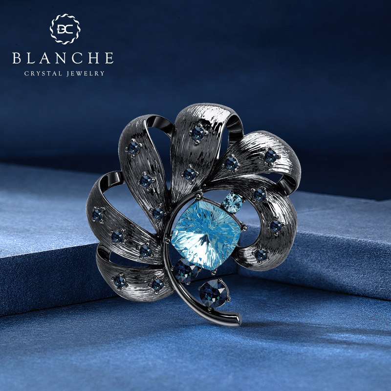 中古黑色烟花水晶胸针男士时尚女