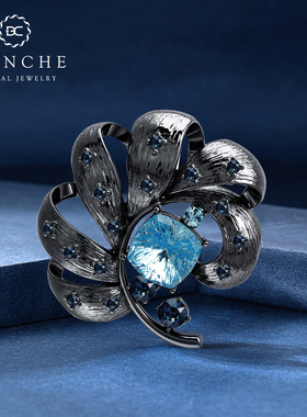 BLANCHE/布兰琪中古黑色烟花水晶胸针男士时尚叶子胸花西装别针女