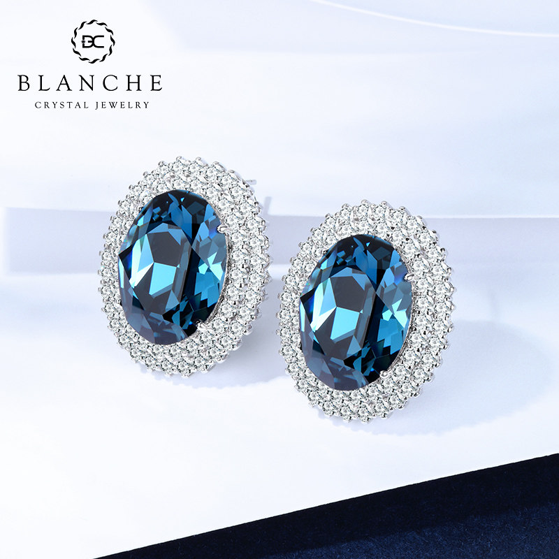 Blanch施家蓝水晶耳环气质耳钉独特无耳洞耳夹漂亮耳饰大气送妈妈,饰品/流行首饰/时尚饰品新,耳钉,淘宝优惠券,粉丝福利购,淘宝优惠卷