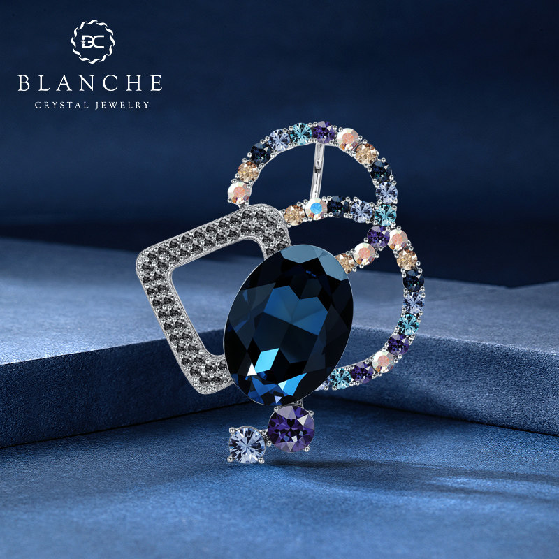 几何美圆圈方框水晶胸针男高级感