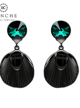BLANCHE/布兰琪贝壳鱼鳞黑色复古耳环高级感民族风耳坠夸张耳饰女