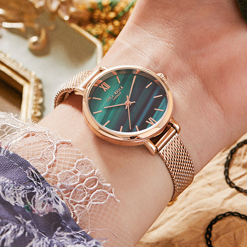 英国小众手表女学生简约文艺ins风孔雀绿女表森系小绿表复古正品
