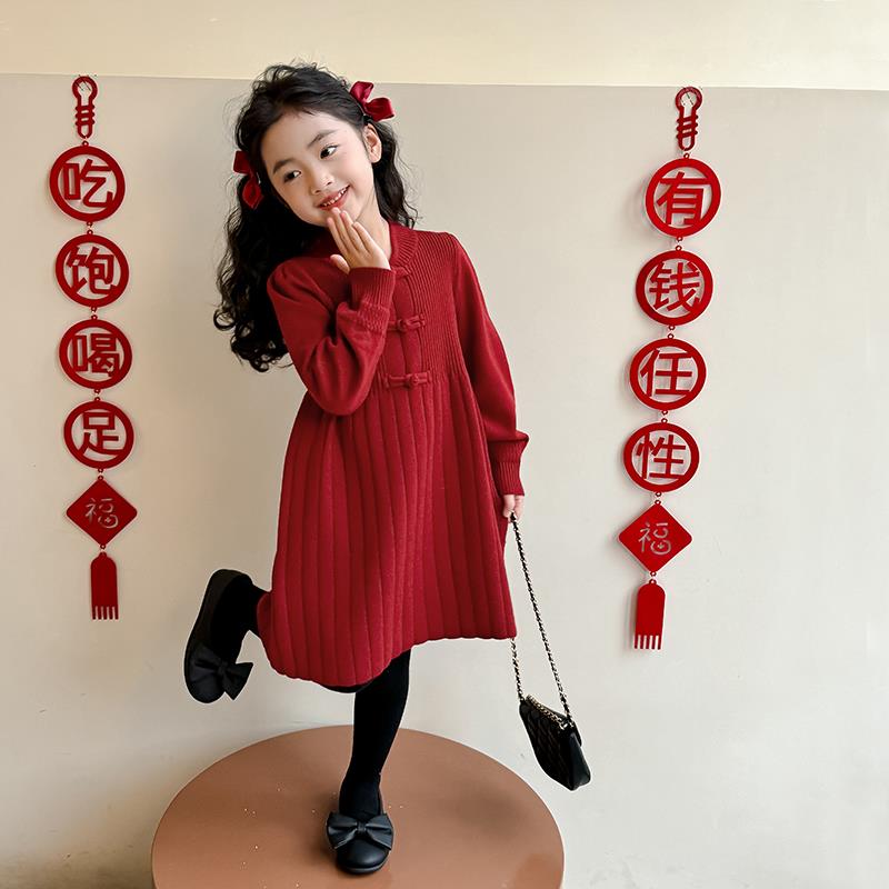英国女童红色连衣裙周岁礼服