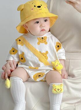 英国Next chek卡通维尼熊三角哈衣夏天柔软棉质宝宝哈衣衣服套装