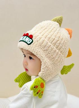 英国Next chek儿童帽子秋冬护耳加绒恐龙宝宝保暖针织毛绒毛线帽