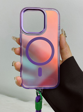 金属镜头框适用苹果16promax手机壳透明15pro新款14磁吸iphone17炫彩女14Pro渐变色13磨砂plus小众ip12手绳11