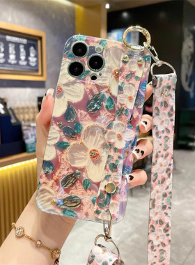 立体油画花朵适用苹果vivo华为OPPO手机壳15腕带挂绳iphone14promax新款硅胶女手机套13网红12创意简约保护套