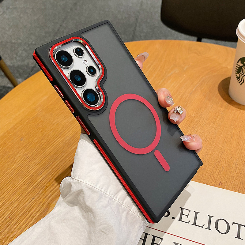 金属镜头框适用三星S25Ultra手机壳磁吸S24ultra保护套GalaxyS24半透明s23FE黑色s22U防滑+磨砂ultra雾面S25+