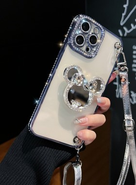 自带镜头膜适用苹果15Promax手机壳卡通镜7支架iPhone14plus闪钻13电镀xs软壳12 Pro斜挎挂绳16全包摄像头8套