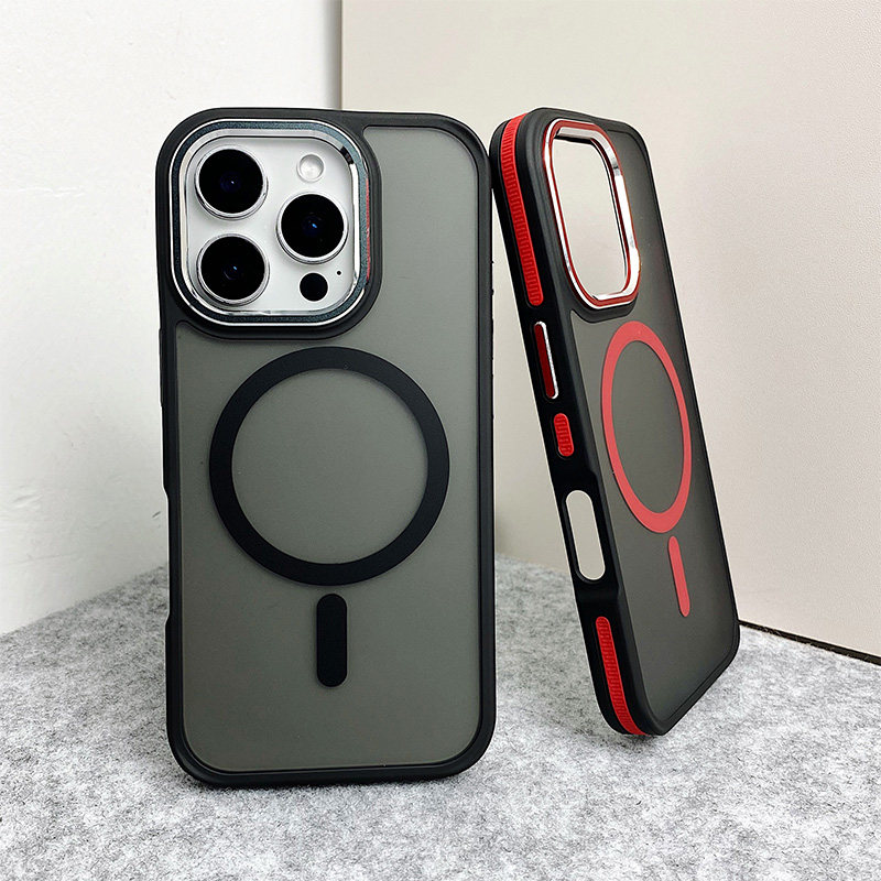 金属镜头框适用苹果16Pro手机壳磁吸ProMax保护套15Pro透明iPhone16黑色plus防滑13P磨砂12雾面16e新款14红11