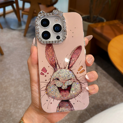 卡通可爱兔子适用苹果16pro手机壳2025新款iPhone15全包防摔14女款高级感奢华闪粉13promax网红小众防摔外壳