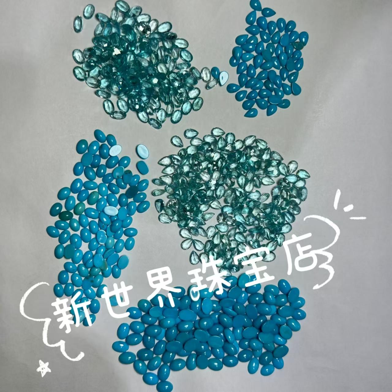 底货处理天然绿松石磷灰石椭圆水滴蓝松石 价格优惠