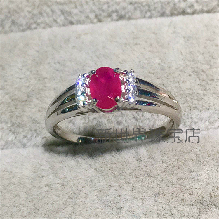 S925纯银镀18K白金玫瑰金指环红宝石戒指简约 尾戒日韩女礼物包邮