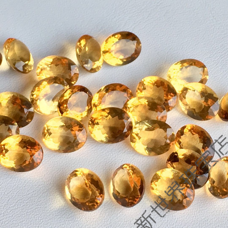 天然黄水晶裸石戒面原石椭圆水滴圆心刻面配石戒面支持定制