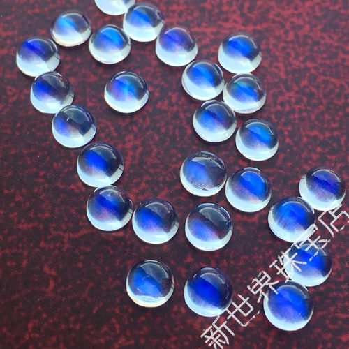 天然蓝月光石裸石戒面圆形素面蛋面刻面斯里兰卡月光石配石尺寸全