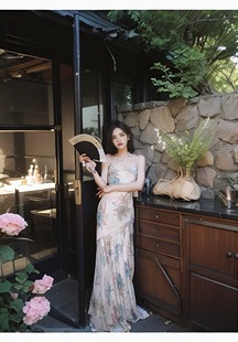 【青玉花漫】国风新中式吊带大花连衣裙夏季中长裙女