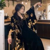 国风新中式 MOSS 金銮华筳 丝绒禅意正反两穿斗篷连衣裙