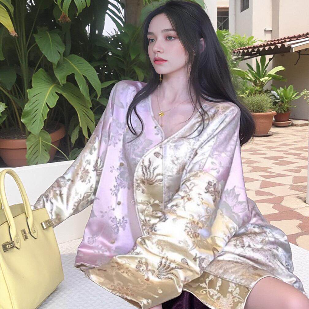 地球店【玉锦霓裳】夏季国风新中式撞色拼接禅意贵气外套女