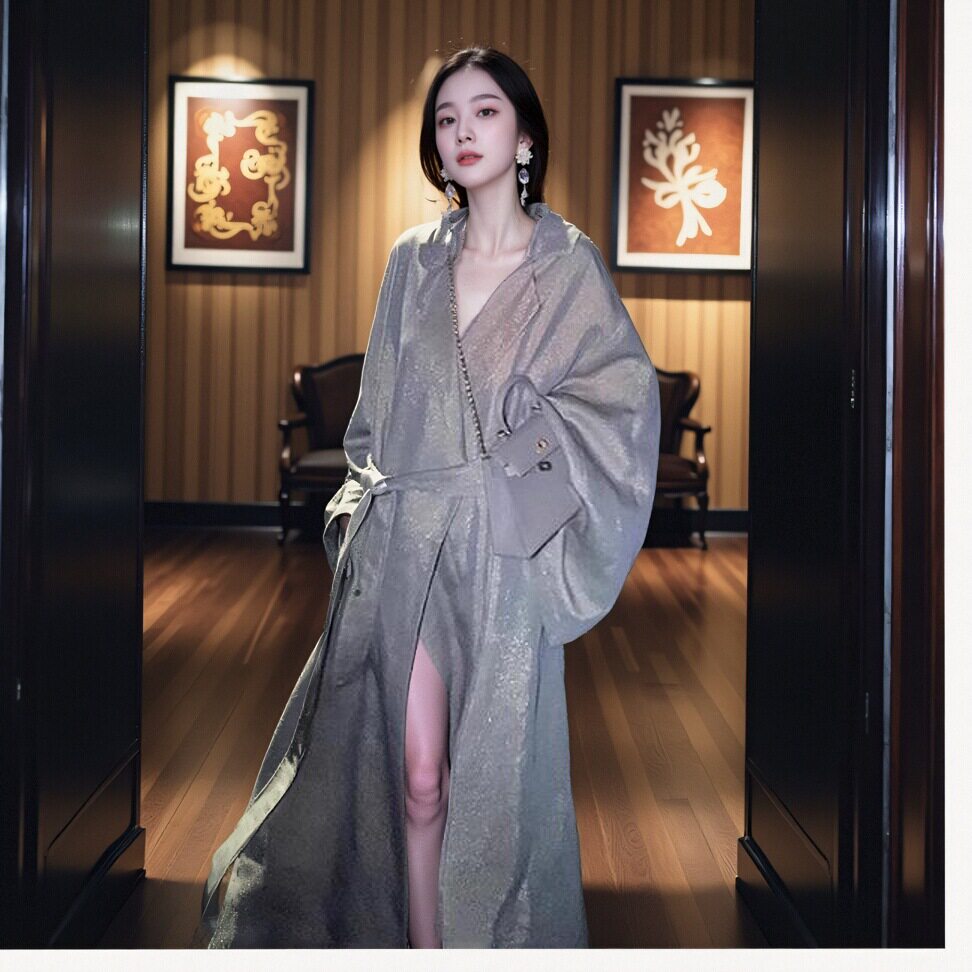 MOSS 【春和景明】国风新中式长款初春手工盘扣系带风衣女