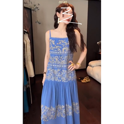 三吉【金银满山】新中式连衣裙2025新款重工国风吊带长裙子潮