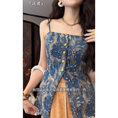 无袖 三吉同款 牛仔吊带背心女夏外穿2025新款 新中式 上衣 泛灵